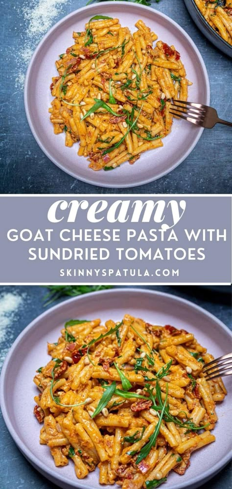 Goat Cheese Pasta Sauce, Creamy Goat Cheese Pasta, Pasta With Goat Cheese, Vegetarian Pasta Recipe, Sundried Tomato Pasta, Cheese Pasta Recipes, Goat Cheese Pasta, Creamy Goat Cheese, Cheese Sauce For Pasta