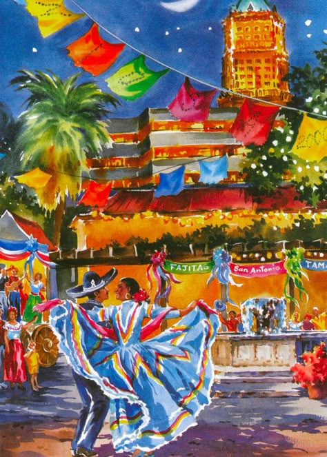 Mexican Paintings Ideas On Canvas, Mexican Artwork Traditional, Mexican Art Work, Mexican Artwork Paintings, Latin Paintings, San Antonio Drawing, Folklorico Art, Mexican Art Traditional, Spanish Illustration