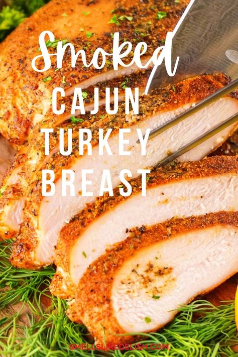 Unleash a symphony of flavors with this Smoked Cajun Turkey Breast, a culinary masterpiece that perfectly blends the smoky essence of barbecue with the fiery kick of Cajun spices, creating a turkey that will tantalize your taste buds and leave you wanting more. Smoked Cajun Turkey, Cajun Turkey Breast Recipe, Cajun Turkey Breast, Cajun Turkey Recipe, Turkey Slices, Cajun Spices, Turkey Rub, Perfect Roast Turkey, Cajun Turkey