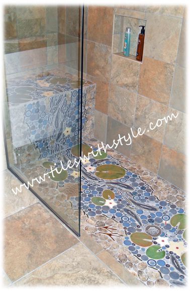 Hand Made Tiles, Shower Tiles, Waterfall Shower, Mosaic Bathroom, Unique Tile, Master Bath Remodel, Shower Tile Designs, Mosaic Flooring, Dream Bathrooms