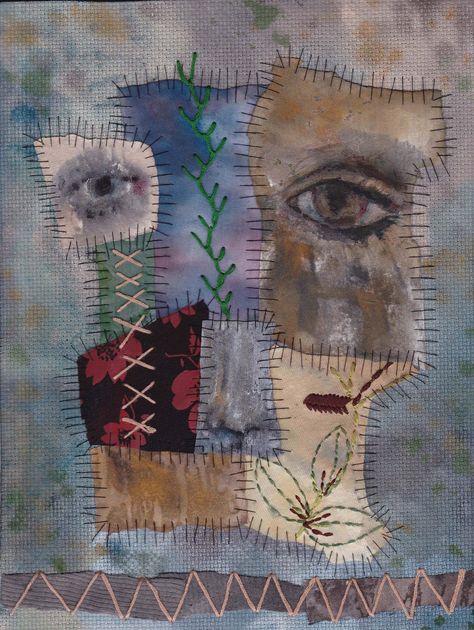 Textile and embroidery collage/ painting on fabric. Fragments Art Textiles Gcse, Gcse Textiles Final Piece Ideas, Fragments Textiles Gcse, Fragments Textiles, Textiles Coursework, Textiles Book, Collage Embroidery, Constructed Textiles, Embroidery Collage