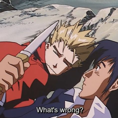 vash and wolfwood, trigun '98 Vash And Wolfwood, Wolfwood Trigun, Fan Art Anime, Tummy Ache, Art Anime, Reaction Pictures, Peace And Love, Anime Icons, Amber