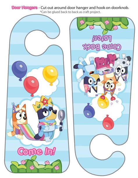 Door Hanger Bluey Bluey Paper Crafts, Free Printable Bluey, Bluey Coloring Pages, Printable Bluey, Fiesta Bluey, Bluey Party, Bluey Birthday, 2nd Birthday Party Themes, Blue Birthday