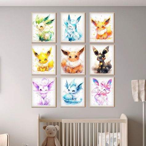 Chibi Pokemons Evolution Eevee Poster Set Nursery Decor - Etsy Pokemon Nursery Theme, Nursery Pokemon, Anime Nursery, Pokemon Nursery, Pokemon Room, Pokemon Umbreon, Nursery Decor Wall, Wall Art Kids Room, Nursery Decor Wall Art