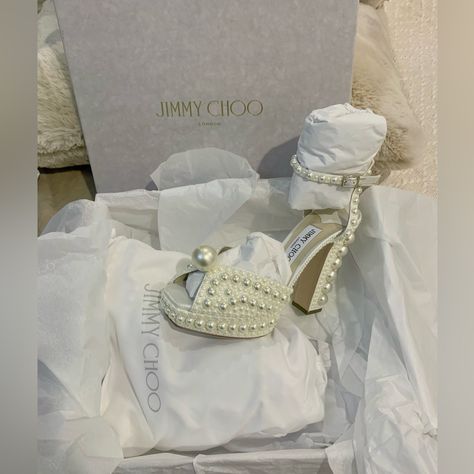 New, Unused, Never Worn Jimmy Choo Pearl Platform Shoes For Wedding, Events Chanel Wedding Shoes, Platform Wedding Shoes, Chanel Wedding, Colorful Wedding Shoes, Shoes For Wedding, Wedding Shoes Platform, Jimmy Choo Gold, Sequin Heels, Glitter Pumps