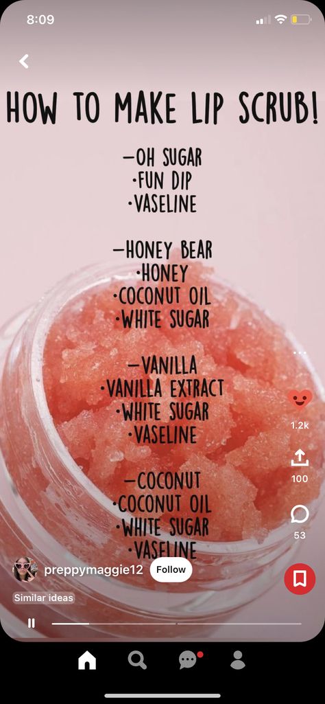 Homade Lip Scrub, Lip Scrub Without Honey, Homemade Body Scrub Exfoliate, How To Make Lip Scrub, Lip Exfoliator Diy, Lip Scrub Diy Recipes, Homemade Exfoliating Scrub, Sugar Lip Scrub Diy, Homemade Lip Scrub