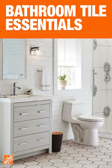 Open Bathrooms, Home Depot Bathroom, Condo Bathroom, Bathrooms Ideas, White Bathroom Tiles, Hexagon Tile, Bathroom Design Trends, Small Bathroom Makeover, Guest Bathrooms