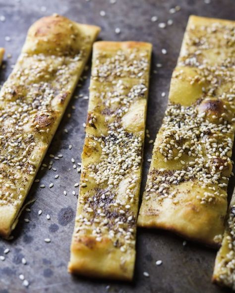 Milk Street on Instagram: “Hello, za'atar flatbread. This versatile dough, a favorite from #MilkStreetTV, is a breeze to make in a food processor and can be used for…” Milkstreet Recipes, Za'atar Recipe, Flatbread Pizza Dough, Flatbread Dough, Savory Treats, Flatbread Recipe, Milk Street, Food Bread, Za Atar