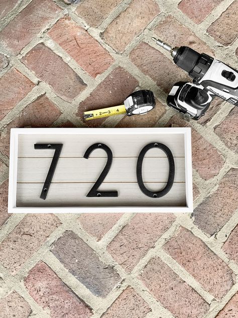 Farmhouse House Numbers, Farmhouse Address Sign, Diy Address Sign, Porch Refresh, House Numbers Diy, Old Time Pottery, House Address Sign, Metal House Numbers, Diy Shiplap