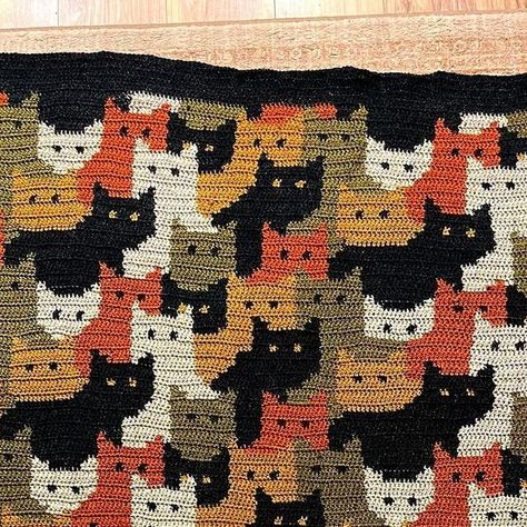 Cat Crochet Pattern Free Blanket, Cat Blanket Knitting Pattern, Crochet Ideas For Brother, Crochet Cat Blanket Pattern Free, Cat Blanket Crochet Pattern, Cat Crochet Blanket, Cat Blanket Crochet, Cats Afghan, Crochet Cat Blanket