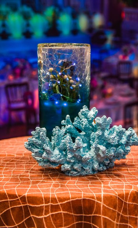 Under the Sea themed Floral | Centerpiece | Mermaid | Ocean | Decor | Mermaid Inspo Under Water Table Decor, Coral Reef Centerpieces, Underwater Theme Centerpieces, Under The Sea Floral Arrangements, Under The Sea Centerpiece, Under The Sea Centerpiece Ideas Diy, Little Mermaid Themed Wedding, Under The Sea Wedding, Under The Sea Centerpieces