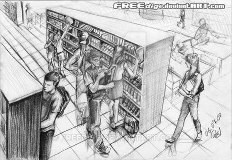 Fd imgesel 47 izciler by FREEdige on DeviantArt People In Perspective, One Perspective Drawing, Library Drawing, Drawing Disney, Human Sketch, Perspective Sketch, Human Figure Sketches, Perspective Drawing Architecture, Perspective Drawing Lessons