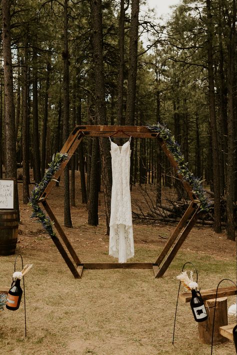 Wedding Arch Ideas Greenery, Hexagon Altar Wedding, Octagon Arch Wedding, Decorating Hexagon Wedding Arch, Hexagon Arch Wedding Drapes, Hexagon Wedding Arch With Drapery, Fall Wedding Alter, Heptagon Wedding Arch, Simple Hexagon Wedding Arch