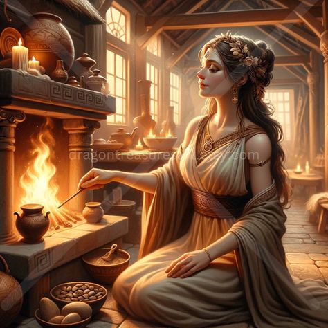 Hestia Mythology, Hestia Greek Mythology, Hestia Goddess Art, Hestia Art, Hestia Goddess, Goddess Hestia, Sacred Fire, Goddess Of The Hearth, Divine Connections