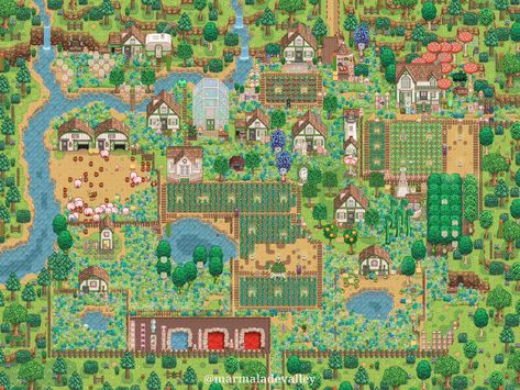 ⌗﹒🌾 ꒱ ⋆ . ˚ 🍾 . ˚ ꕀ my 100% perfection farm on the meadowlands map! ♡ i have already started a Riverland farm, like to see more! ♡ I'll be posting my full house interior soon! Stardew Riverland Farm, Riverland Farm Stardew Valley, Stardew Meadowlands, Meadowlands Farm Layout, Stardew Meadowlands Farm, Stardew Valley Riverland Farm Layout, Stardew Valley Farm Layout Meadowlands, Meadowlands Farm, Meadowlands Farm Stardew Valley