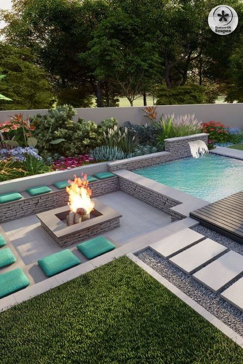 20 Outdoor Sunken Fire Pit Ideas - 128 Sunken Fire Pits, Dream Backyard Pool, Dog Yard, Small Pool Design, Backyard Pool Landscaping, Backyard Remodel, Pools Backyard, Backyard Pools, Backyard Pool Designs