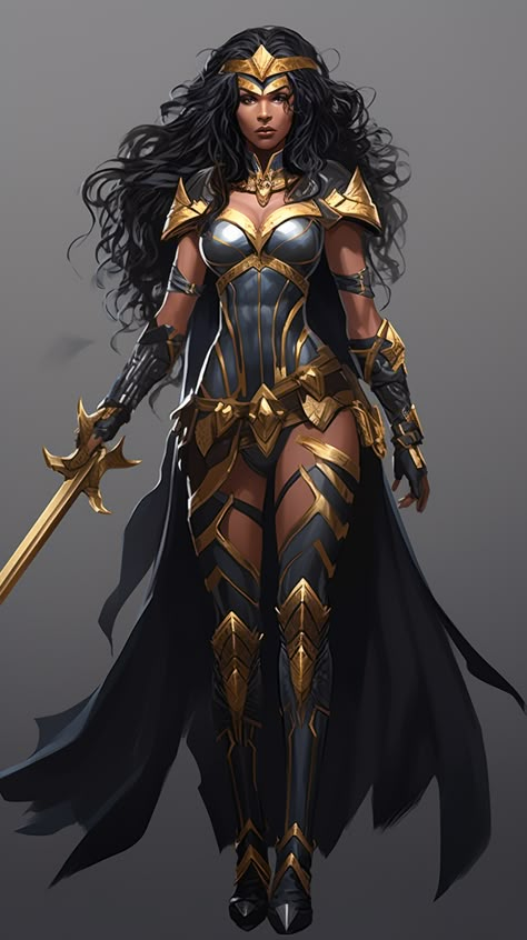 Black Female Marvel Characters, Goddess Suit Design, Black Superhero Costume, Black Wonder Woman Art, Black Female Warrior, Cleopatra Facts, Warrior Outfits Female, Warrior Outfit, Black Comics