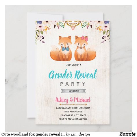 Fox Gender, Fox Invitation, Fox Baby Shower, Woodland Fox, Woodland Baby Shower Invitations, Gender Reveal Invitations, Reveal Ideas, Baby Shower Gender Reveal, Baby Shower Woodland