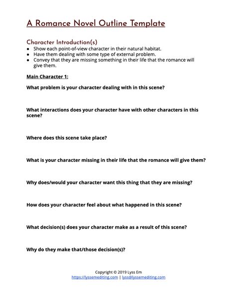 In a previous blog post, I discussed the six essential plot points (and one optional plot point) readers expect to see in a romance novel. However, a novel that only has one scene for each of these probably isn’t complete (or is a novella or short story). Thinking of a whole novel in terms of […] The post A Romance Novel Outline Template appeared first on Lyss Em Editing. Plots For Romance Novels, Plotting Romance Novel, Short Story Outline Template, Romance Novel Outline Story Structure, Romance Novel Inspiration, Write A Romance Novel, Romance Novel Plot Outline, Romance Novel Writing Outline, Romance Book Outline Templates