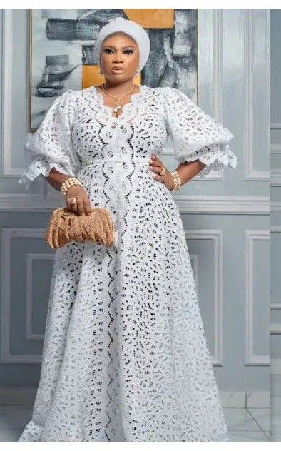 Latest White Lace Bubu Gown Style, Laize Dress Styles, White Cord Lace Gown Styles Nigerian, White Gown Styles, Sample Lace Gown Styles Nigeria, Bubu Lace Gown Styles, Bubu Gown Styles Lace, Latest Lace Gown Styles, Asoebi Lace Styles Classy