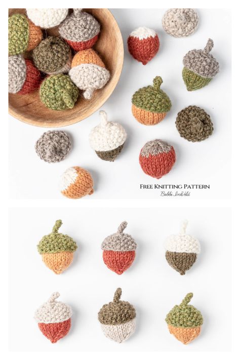 Fall Festival Acorns Free Knitting Pattern - Knitting Pattern Knitting Christmas Ornaments Pattern Free, Acorn Knitting Pattern, Knitted Fall Decor, Free Fall Knitting Patterns, Cute Things To Knit Easy, Knitted Acorn Pattern Free, Thanksgiving Knitting Patterns, Velvet Acorn Knitting, Autumn Knitting Patterns