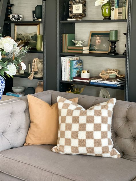 Checkered Couch Pillows, Checkered Living Room Decor, Checker Living Room Decor, Checkered Pillows Bedroom, Checkered Pillows Living Rooms, Checkered Home Decor, Checkered Pillows, Checkered Pillow, Podcast Ideas