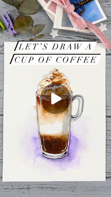 Coffee Cup Watercolor Painting, Sketching Beginners, Watercolour Sketching, Watercolor Sketching, Coffee Watercolor, School Video, Art Demo, Drawing Course, Sketches Tutorial