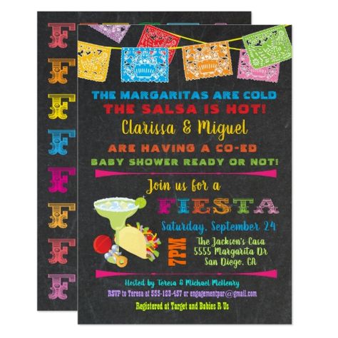 Chalkboard Mexican Fiesta Baby Shower invitations Mexican Fiesta Bridal Shower, Mexican Fiesta Birthday Party, Beer Birthday Party, Fiesta Baby Shower Invitations, Fiesta Birthday Invitations, Fiesta Bridal Shower Invitations, Chalkboard Birthday, Couples Baby Shower Invitations, Surprise Birthday Invitations