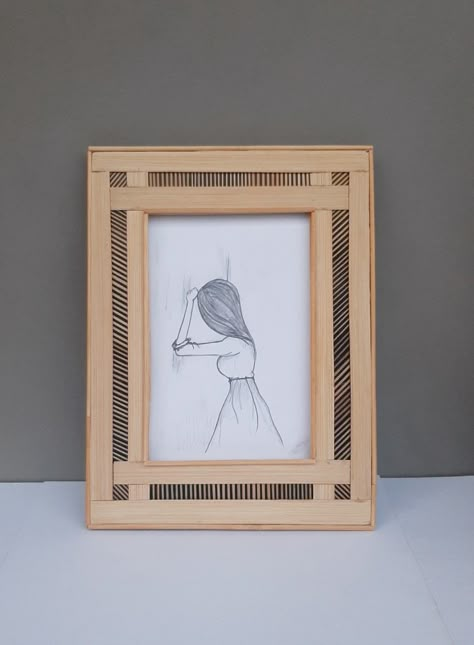 Made from bamboo Popsicle Art, Frame Edit, Bamboo Pen, Wood Decoration, Stick Photo, Picture Frame Decor, Bamboo Frame, Wooden Picture Frames, Diy Frames