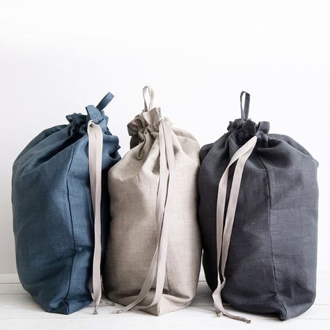 Large linen laundry bags Set of 3 Laundry Bag Ideas, Hanging Laundry Bag, Grey Clothes, Laundry Delivery, Laundromat Business, Hanging Laundry, Towel Bag, Linen Pouch, Delivery Bag