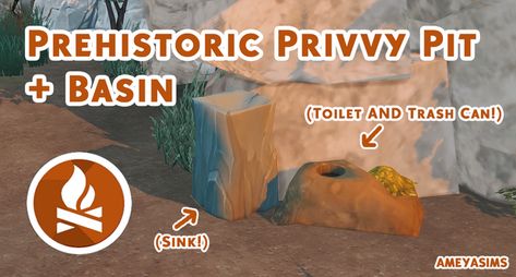 Prehistoric Privvy Pit + Stone Basin (Toilet/Trash + Sink)! | Ameya Sims on Patreon Sims 4 Decades Challenge, Furniture Cc, Sims 4 Challenges, Sims Building, History Nerd, Sims 4 Mm, Sims 4 Characters, Stone Basin, Sims 4 Cc Furniture