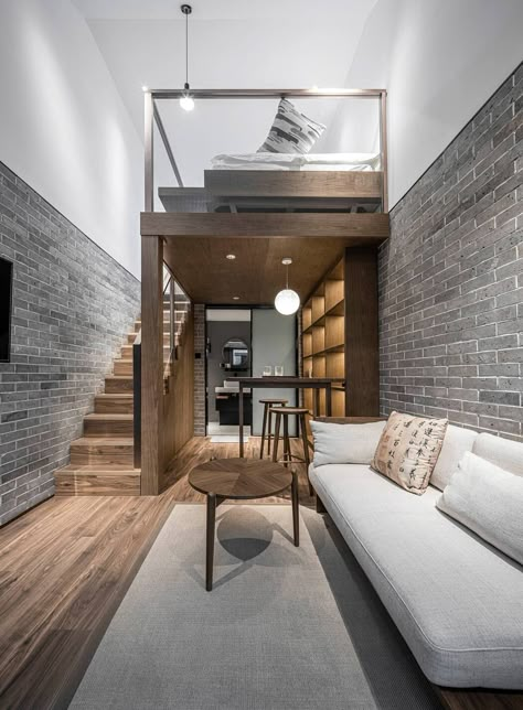 Small Loft Apartment, Small Loft Apartments, Loft Hotel, Industrial Bedroom Design, Garage Loft, Heritage Hotel, Small Loft, Building Renovation, Traditional Building