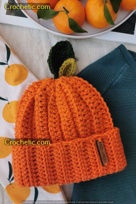 "Crafty Creations: Halloween Pumpkin Crochet Tutorials" Crochet Fruit Beanie, Knitted Winter Hat, Crochet Ideas Hat, Pumpkin Patterns Free, Crochet Orange, Fun Hats, Pumpkin Crochet, Fall Hat, Orange Hat