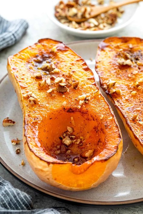 Easy Way To Cook Butternut Squash, Baked Squash Recipes Butternut, Whole Butternut Squash Recipes, Butternut Squash Recipes Healthy Clean Eating, Ways To Cook Butternut Squash, Maple Roasted Butternut Squash, Butternut Squash Recipes Thanksgiving, Roasted Butternut Squash Recipes, Butternut Squash Whole