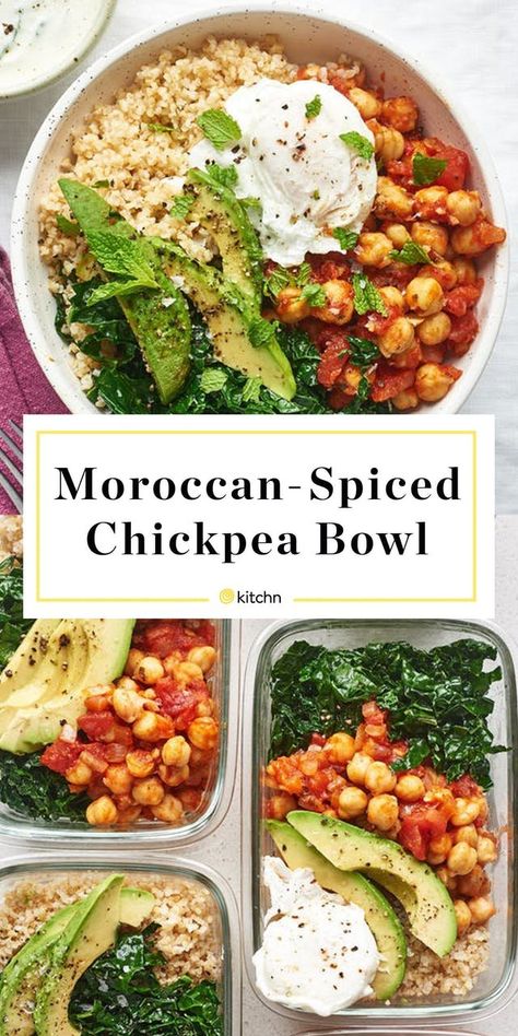 Kale Eggs, Chickpea Bowls, Chickpea Bowl, Lunch Bowl Recipe, Spiced Chickpeas, Buddha Bowls, Lunch Bowl, Make Ahead Lunches, Avocado Tomato