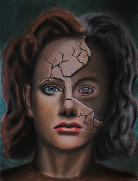 Pastel-drawing of a lady with a cracked face Insecure Face Drawing, Cracked Face Drawing, Cracked Face, Human Face Drawing, Journal D'inspiration, Art Coursework, Art Fundamentals, Face Art Drawing, Art Final