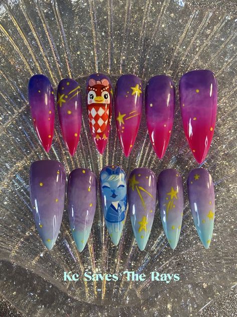 Ione Acnh, Animal Nail Art, Long Almond, Anime Nails, Nail Stickers Decals, Galaxy Nails, Animal Nails, Ocean Conservation, Classy Nails