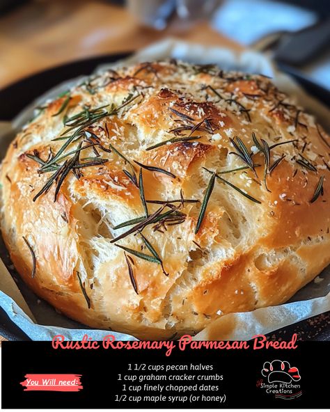 Indulge in the comforting flavors of rustic rosemary Parmesan bread with this easy recipe. Perfect for dipping in soups or enjoying on its own, this homemade bread is sure to become a new favorite in your kitchen. #baking #rusticbread #homemadebread #rosemary #Parmesan #recipeinspiration Rosemary Skillet Bread, Rosemary Parmesan Bread, Rosemary Garlic Bread, Bacon Cheese Fries, Soup And Bread, Crowd Food, Skillet Bread, Foccacia Bread, Quick Bread Recipes Easy