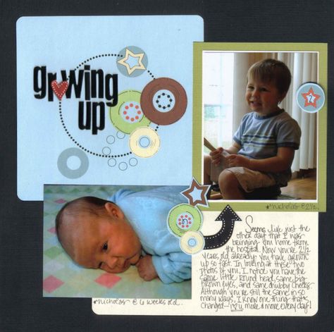 growing up - Scrapbook.com Grandkids Scrapbook Ideas, Growing Up Scrapbook Ideas, Up Scrapbook, Scrap Crafts, Baby Book Pages, Baby Boy Scrapbook, Scrapbook Gift, Kids Scrapbook