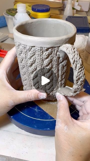 Pottery by Irene - i23n3. on Instagram: "Build a sweater mug with me! 🥰  The actual building of this mug took much much longer, but just wanted to show some highlights here.  Hand building pottery is no joke! ⏰  It takes a lot of time, but the details you can achieve through the process is so rewarding.   🕰️ There’s only so much time in a day and sometimes it comes down to choosing between working in clay or posting on social media.  For me, clay wins. 🫶🏽 . . . . . #ceramicmug #potterymug #sweatermug #sweaterart #handbuiltpottery #handbuiltmug #slabbuiltpottery #slabbuiltmug #handmadewithlove #handmadegifts #stonewareceramics #stonewareclay #stonewaremug #lagunaclay #coffeemugsofinstagram #mugsofinstagram #ceramicprocess #processvideo #ceramiclicious" Diy Pottery Mug Ideas, Hand Building Ceramics Ideas, Hand Built Mug, Hand Building Ceramics, Hand Building Pottery Ideas, Hand Building Pottery, Laguna Clay, Posting On Social Media, Pottery Projects