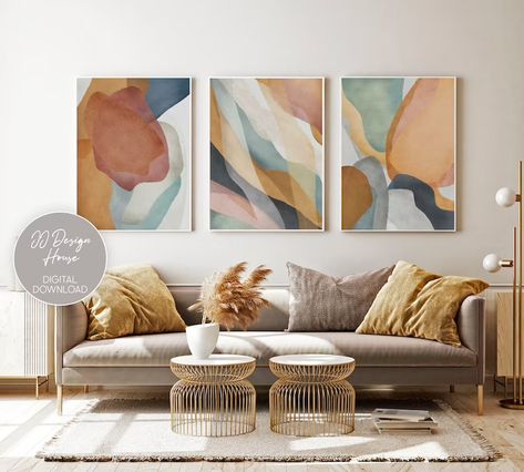 Apartment Wall Decor, Sage Green Walls, Retro Kunst, Above Bed Decor, Grand Art Mural, Prints Abstract, Set Of 3 Prints, Above Bed, Wall Art Set Of 3