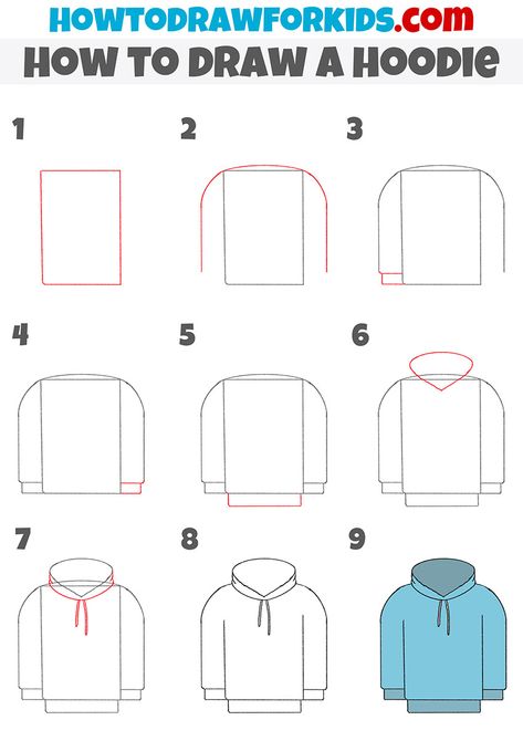 How to Draw a Hoodie - Easy Drawing Tutorial For Kids Simple Hoodie Drawing, How To Draw T Shirts Step By Step, How To Draw Hoodies Step By Step, How To Draw A Hoodie, Draw A Hoodie, Clothes Ideas Drawing, Clothes Drawing Ideas, How To Draw Hoodies, How To Draw Hoods