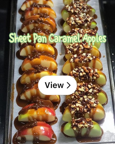 Lemon8 · Sheet Pan Caramel Apples 🍎  · @Art3mis Sheet Pan Apple Nachos, Sheet Pan Caramel Apple Slices, Sheet Pan Caramel Apples, Caramel Apple Slices, Apple Nachos, Caramel Slice, Recipe Sheets, Holiday Food, Apple Slices