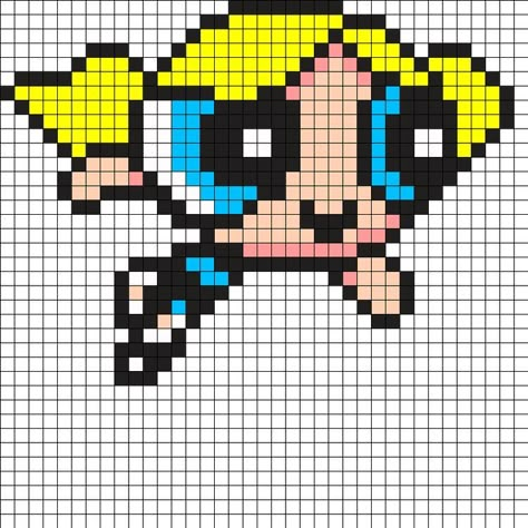 Bubbles Ppg, Pixel Kawaii, Powerpuff Kızları, Easy Perler Bead Patterns, Easy Pixel Art, Perler Art, Pixel Art Templates, Pixel Drawing, Pixel Crochet