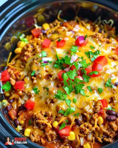 Slow Cooker Taco Casserole Taco Casserole Crockpot, Collard Dip Recipe, Crockpot Taco Casserole, Taco Casserole With Rice, Chicken Taco Casserole, Slow Cooker Taco, Chicken Tacos Crockpot, Crockpot Casserole, Crock Pot Tacos