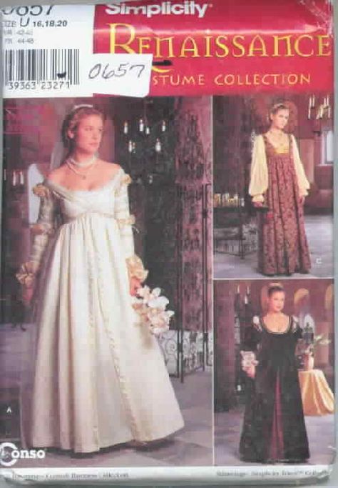 Simplicity 0657 Renaissance Gown  uslay called the Ever After dress Simplicity Patterns Costumes, Gown Sewing Pattern, Costume Sewing, Medieval Wedding, Gown Princess, Costume Sewing Patterns, Gown Pattern, Medieval Costume, Costume Patterns