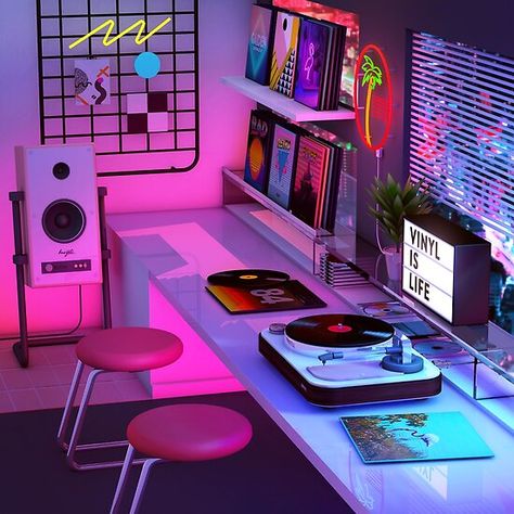 Retro Aesthetics Nostalgia Artwork inspired by synthwave music scene. Synthwave expresses nostalgia from 1980s / 1990’s culture ( Films, Video Games, Cartoon ) , attempting to capture the era’s atmosphere. • Millions of unique designs by independent artists. Find your thing. Alternative House, Modelling Ideas, 80s Room, Life Artwork, Retro Bedrooms, Retro Disco, Neon Room, Oc Inspiration, New Retro Wave