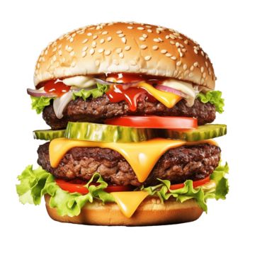 Food Png, Hamburger Buns, Tender Beef, Fast Food Chains, Meal Deal, Burger Recipes, Melted Cheese, Caramelized Onions, Fresh Vegetables