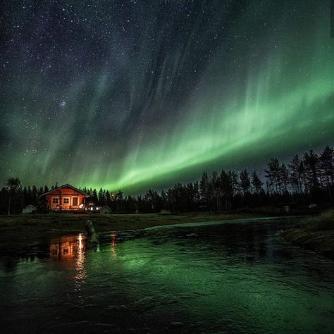 Fantastic capture of the northern lights in Ranua, Finland. The reflection on the water is seriously badass ⏬ ~~~~~~~~~~~~~~~~~~~~~~~~~~~ 💥… Ranua Finland, Space Pics, The Reflection, Space Pictures, The Northern Lights, Starry Sky, Finland, Northern Lights, Natural Landmarks