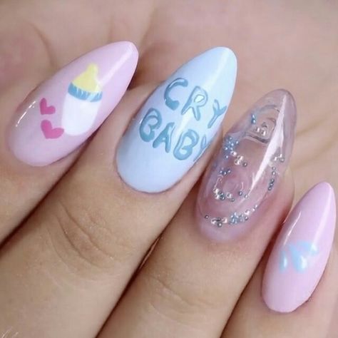 Melanie Martinez Nails, Gyaru Nails, Baby Shower Nails, Polish Art, Baby Nails, Nail Polish Art, Really Cute Nails, Kawaii Nails, Dream Nails